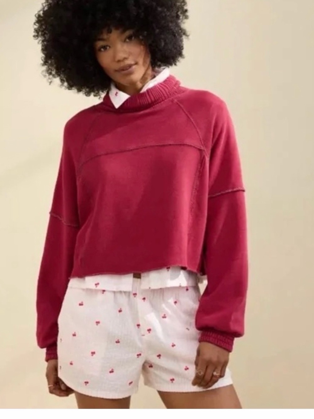 Aerie New Heights‎ Red Turtleneck Sweatshirt Red Medium Oversized
